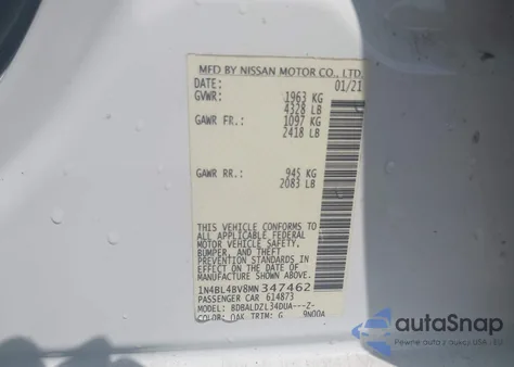 2021 Nissan Altima S Fwd из США, поврежденный, VIN 1N4BL4BV8MN347462